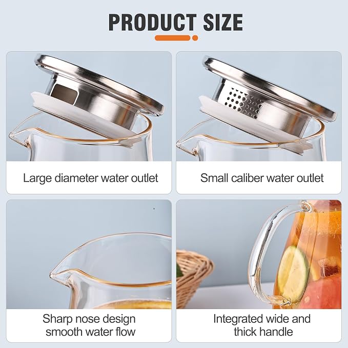 2500ml Glass Pitcher with Lid, 88 Ounces with Precise Scale Line, Hot/Cold - Image 5