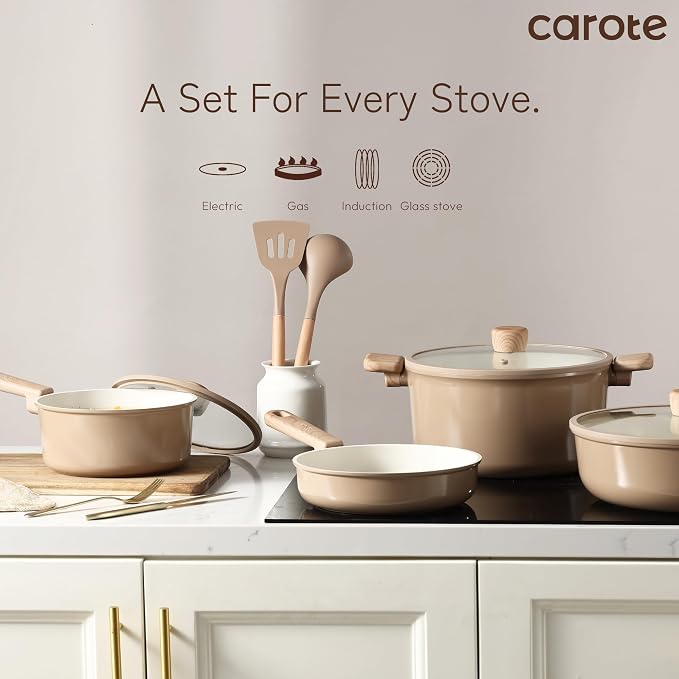 CAROTE 12Pcs Ceramic Pots and Pans Set Non Stick, Healthy Cookware Set - Image 7