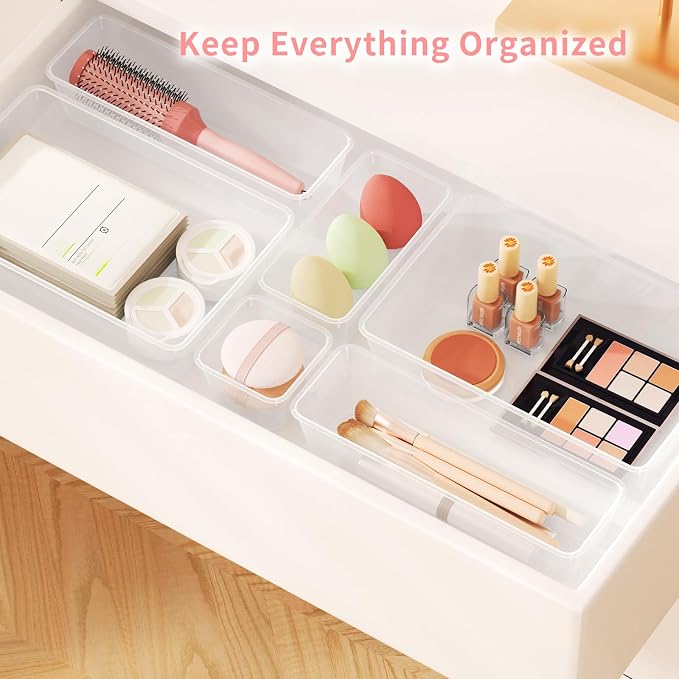 25 PCS Plastic Drawer Organizer Set, 4-size Clear Bathroom and Vanity Desk - Image 2