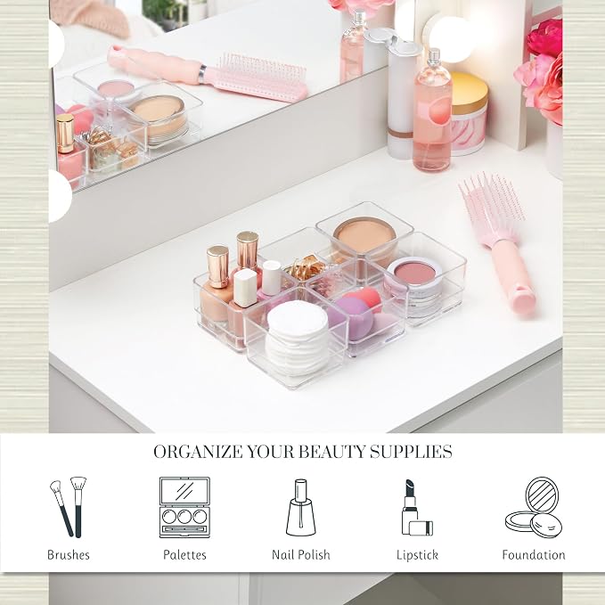 STORi SimpleSort 6-Piece Stackable Clear Drawer Organizer Set | 3" x 3" x 2" - Image 3