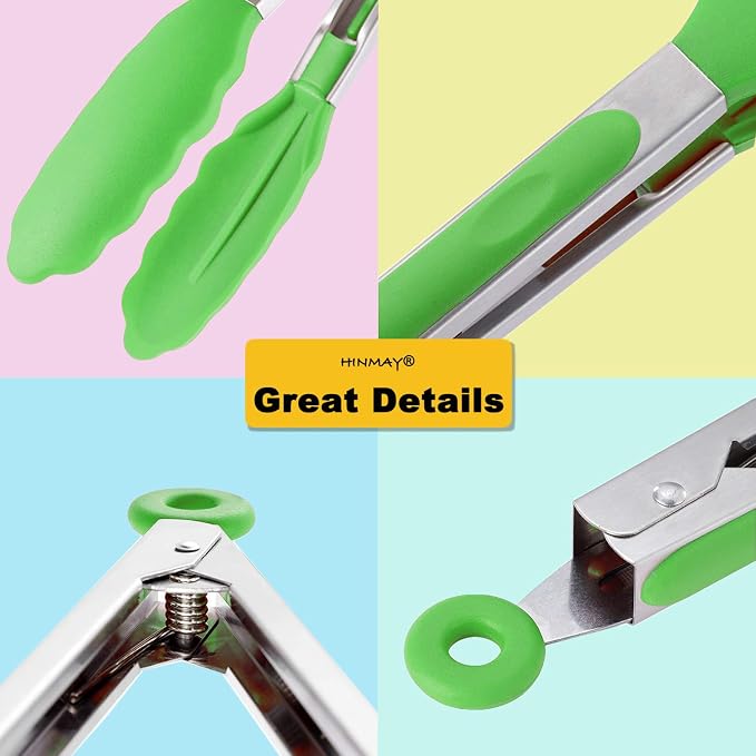HINMAY Silicone Tongs 9-Inch Stainless Steel Locking Kitchen Tongs - Image 4