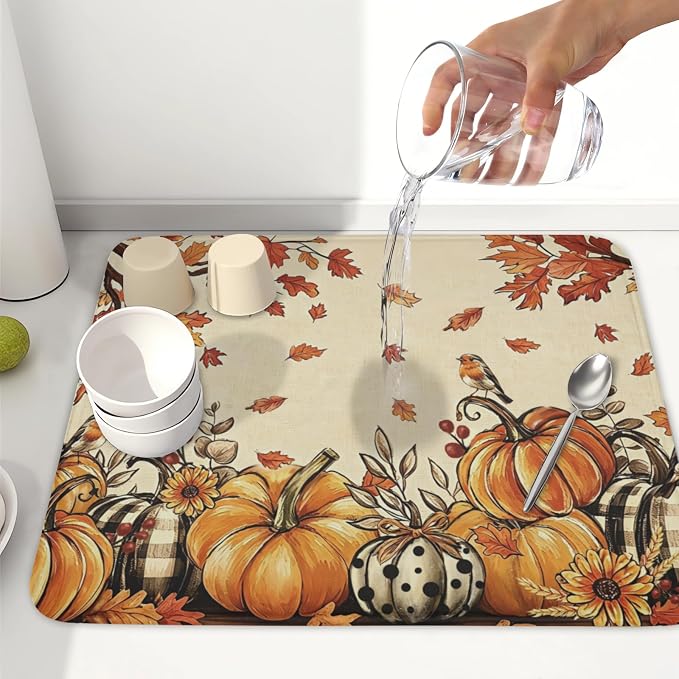 Fall Orange Pumpkin Dish Drying Mat - Image 6