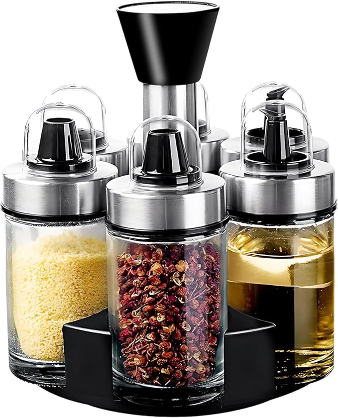 Mlici Oil and Vinegar Dispenser Set of 6 Bottles, Stainless Steel Salt Pepper by Mlici