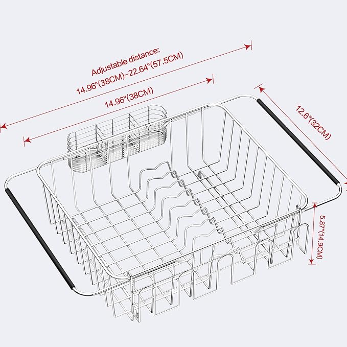 Fanbsy Dish Drying Rack in Sink, Extendable Stainless Steel Dish Drainers - Image 2