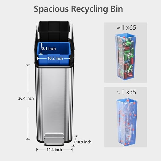 Garvee Kitchen Dual Trash Can, 15 gal Large Recycling Bin Garbage Can - Image 2