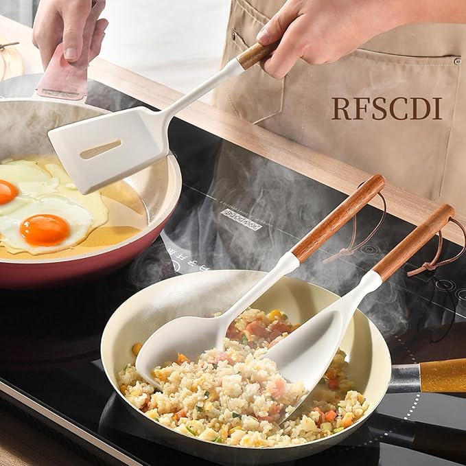 White Silicone Cooking Utensils Set, Kitchen Utensils Set 7 Pcs - Image 3