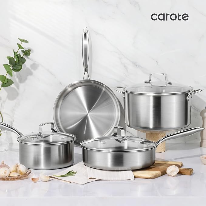 CAROTE 7-Piece Tri-Ply Stainless Steel Frying Pan Set, Skillet Set 8"/10"/12" - Image 9
