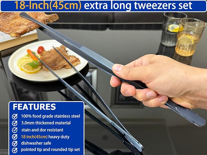 JETKONG 2 Pcs 18 Inch Stainless Steel Grill Tongs Heavy Duty Giant Tweezer Tongs - Image 3