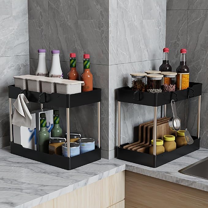 3 Pack Under Sink Organizers and Storage, 2 Tier Bathroom Cabinet Organizer - Image 4