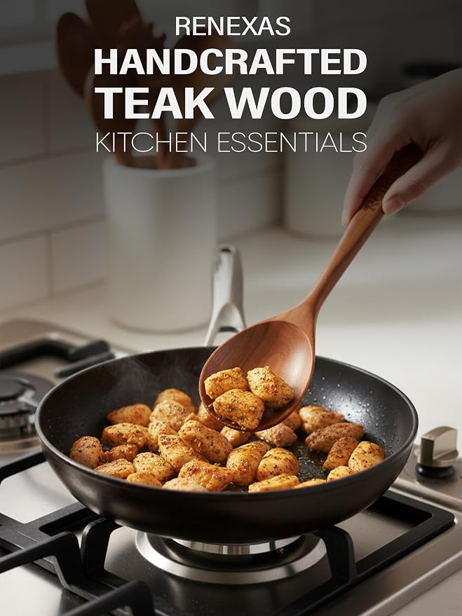 9-Piece Teak Wooden Kitchen Utensil Set – Nonstick Safe Cooking Spoons & - Image 5