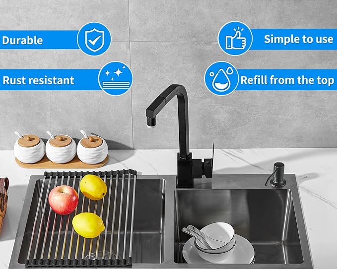 Built in Soap Dispenser for Kitchen Sink, Matte Black Stainless Steel - Image 2