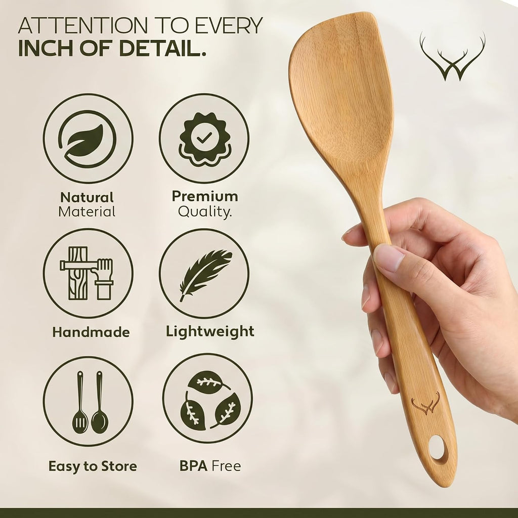 Prime Bamboo Wooden Spoons for Cooking Set of 3 Pcs – Wooden Cooking