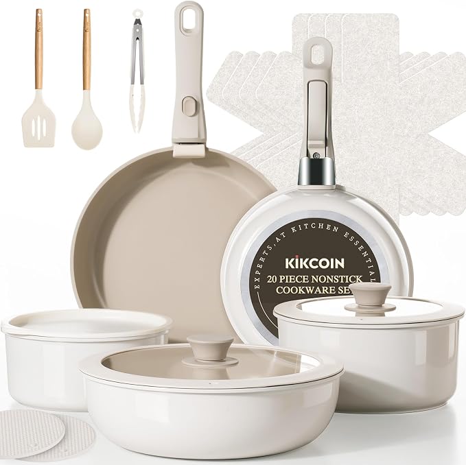 KIKCOIN Nonstick Pots and Pans Set, 20 Pack Cookware Set by Kikcoin