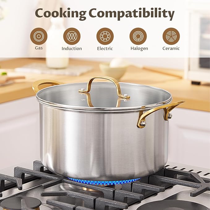 BEZIA 8 Quart 3-Ply Stainless Steel Stockpot, Soup Pot - Image 7