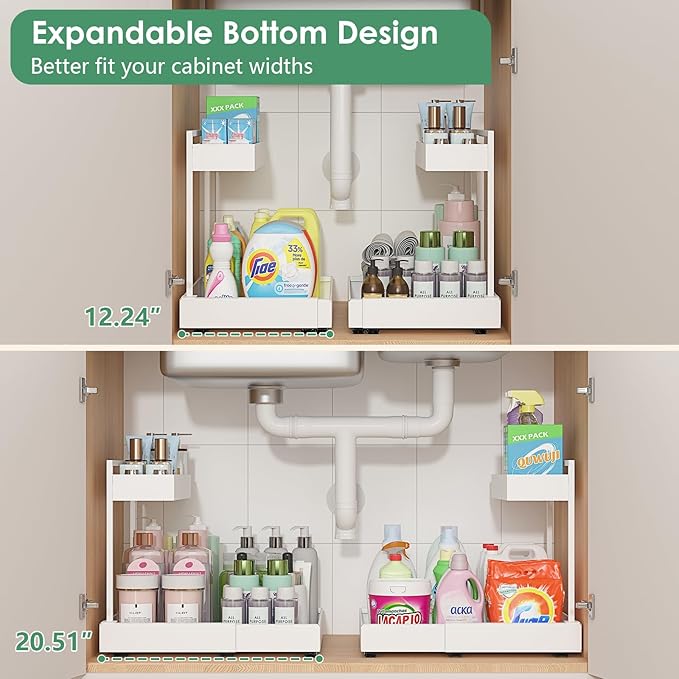 REALINN Under Sink Organizer Pull Out, L-Shaped 2 Tier Cabinet Organizer - Image 2