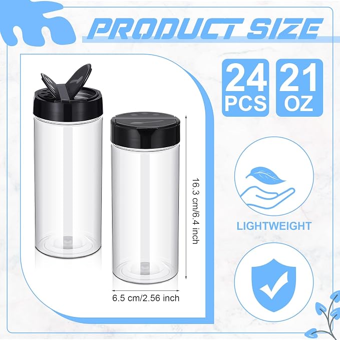 Zhehao 24 Pieces Plastic Spice Containers Plastic Spice Bottles Clear Reusable - Image 2