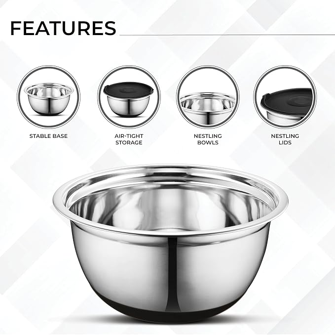 AVADOR Premium Brushed Stainless Steel Mixing Bowls Sets, Space Saving - Image 4