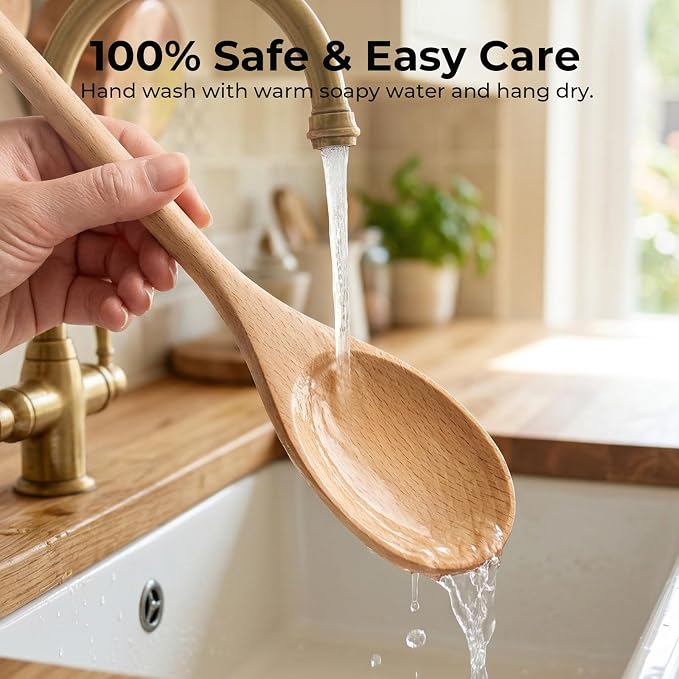 HANSGO 6PCS Wooden Spoons, 12 Inch Wooden Mixing Spoons Long Handle, Large Wood - Image 6