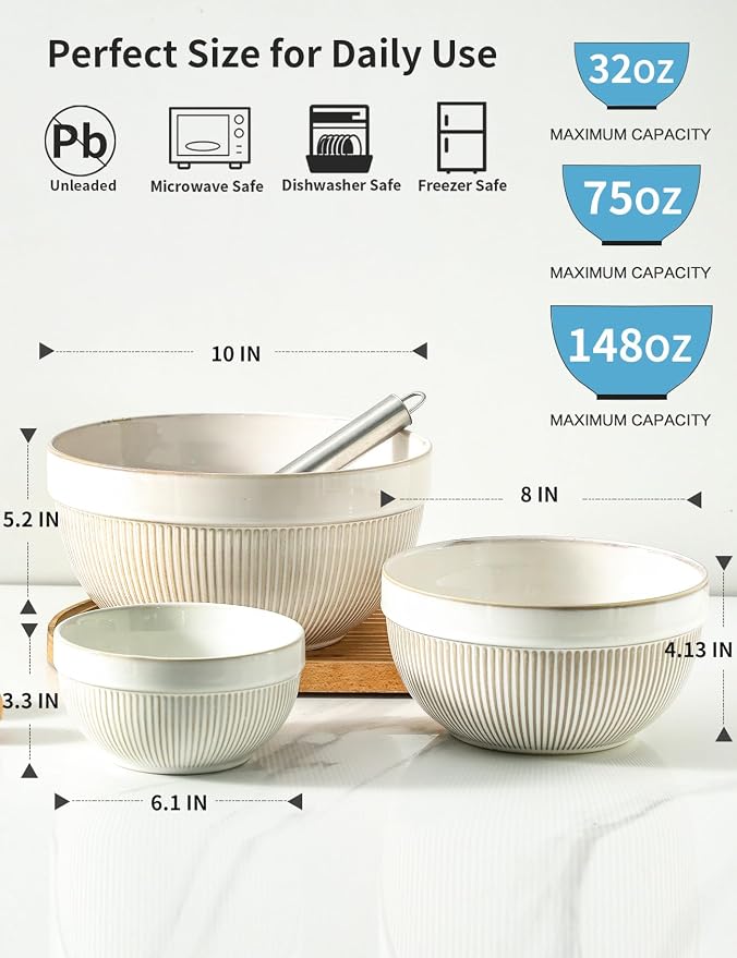 Large Ceramic Mixing Bowls, Glazed White Kitchen Bowl, Dough Kneading, - Image 2