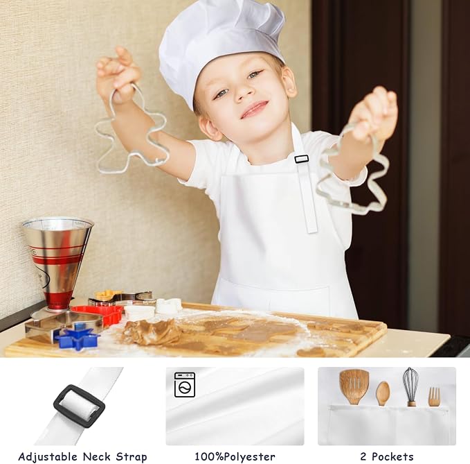 Kids Apron and Chef Hat Set, 16 Pieces Boys Girls Kids Apron - Image 4