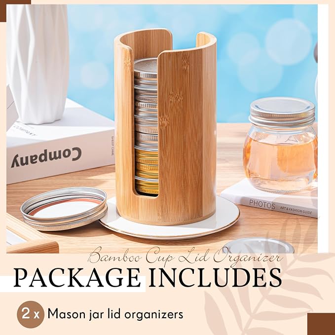 Suclain 2 Pcs Mason Jar Lid Organizer Bamboo Vertical Mason Jar Lid Storage - Image 3