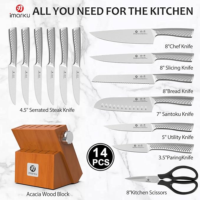 imarku Knife Set, 14 Piece Premium Japanese High-Carbon Stainless Steel Knife - Image 3