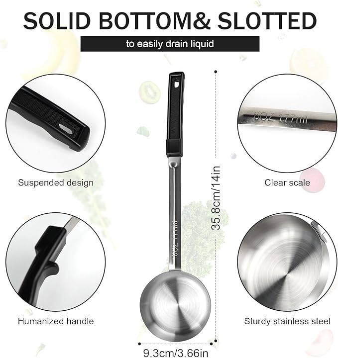 6 Ounce Solid Stainless Steel Portion Control Ladle Spoon -2Pcs Pizza Sauce - Image 2