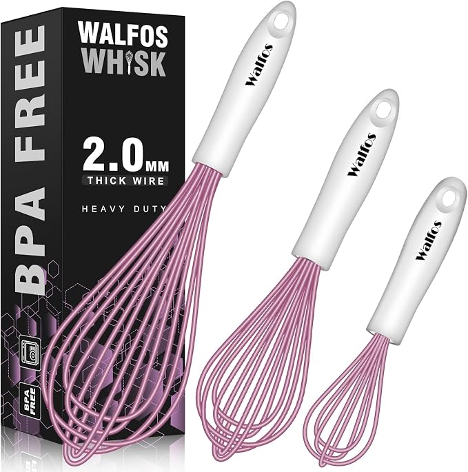 Walfos Whisk, Silicone Whisks for Cooking & Baking Non Scratch Rubber Coated by Walfos