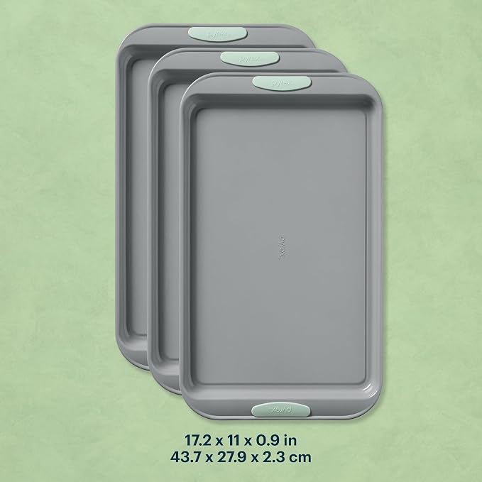 Pyrex 3-Piece Metal Cookie Sheet Bakeware Set, Lightweight Stainless Steel - Image 2