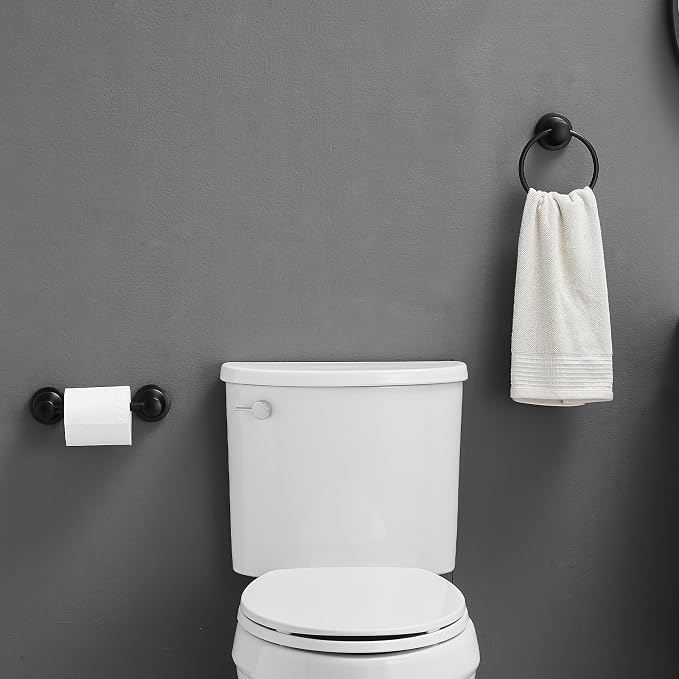 RUMOSE Toilet Paper Holder and Hand Towel Ring Matte Black Wall Mount Bathroom - Image 9