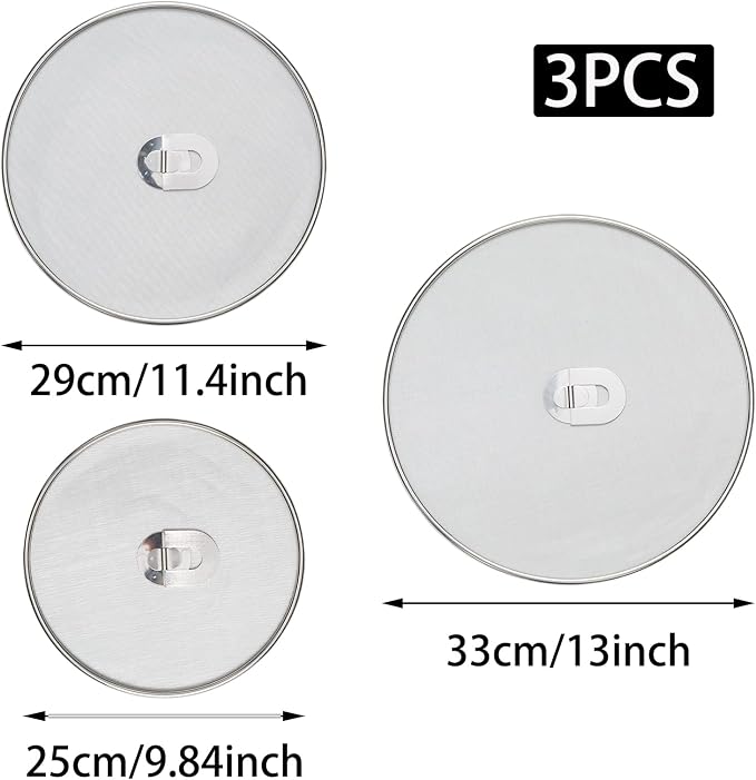 3 Pack Silver Stainless Steel Splatter Screens, Grease Splatter Guard - Image 2