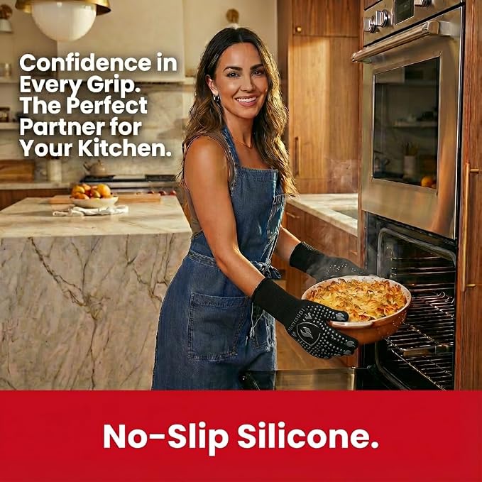 BBQ & Grill Gloves, Oven Gloves, 1472°F Silicone Oven Mitts Heat Resistant - Image 6