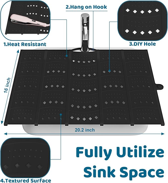 Bathroom Sink Cover for Counter Space, Sink Mat Foldable Sink Cover, Silicone - Image 4