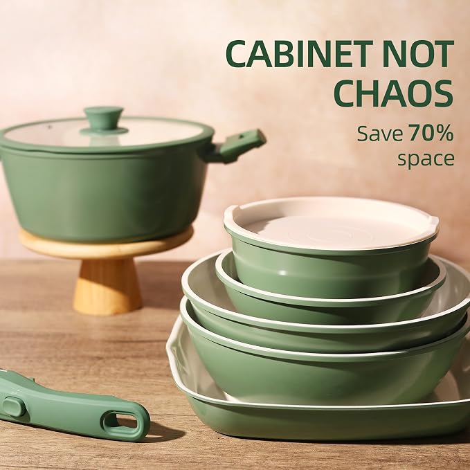 BECIGAR 23pcs Ceramic Pots and Pans Set, Nonstick Detachable Handle Cookware - Image 3