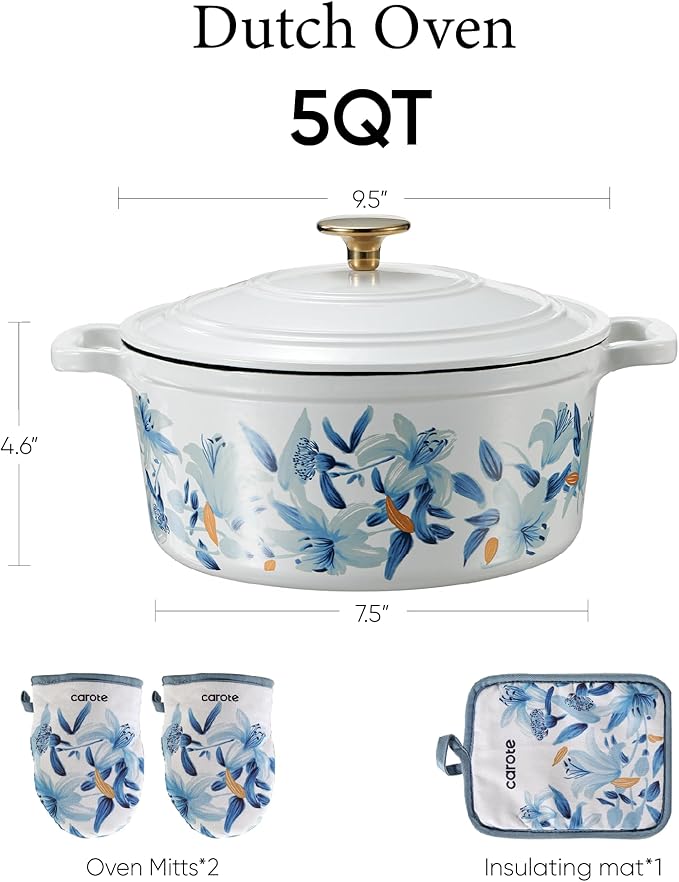 CAROTE 5 QT Cast Iron Dutch Oven Pot - Image 2