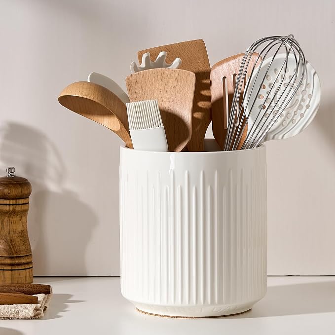 JIEMEI HOME Utensil Holder, 7.2" Large Ceramic Stable Utensil Crock by JHJIEMEIHOME