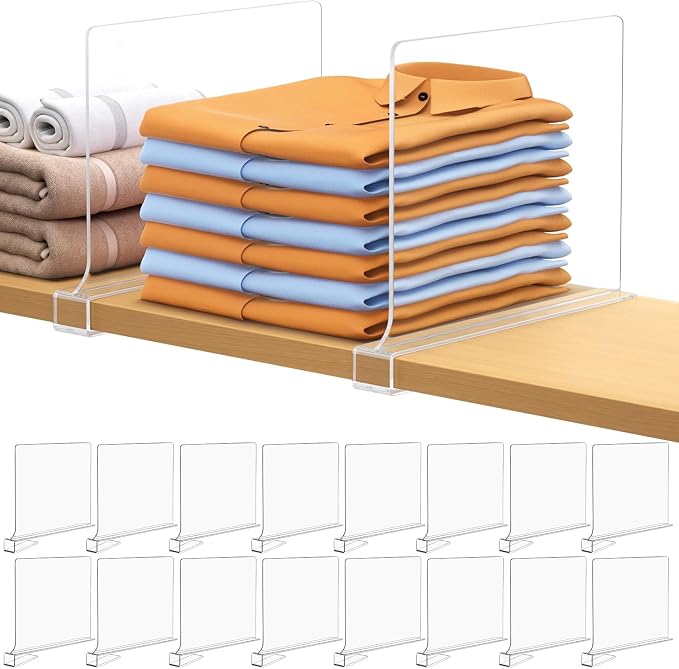 16 PCS Shelf Dividers for Closet Organization Acrylic Clear Closet Shelf by Aolloa