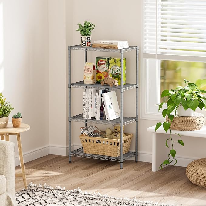 SINGAYE 4 Shelves Adjustable Storage Shelf Wire Shelving Rack Bathroom Standing - Image 5