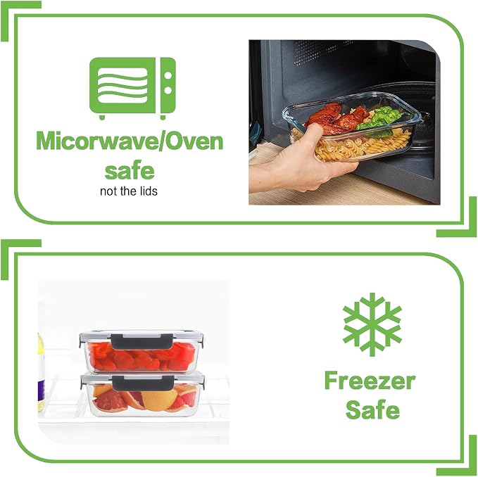 HOMBERKING 10 Pack Borosilicate Glass Meal Prep Containers - Image 3