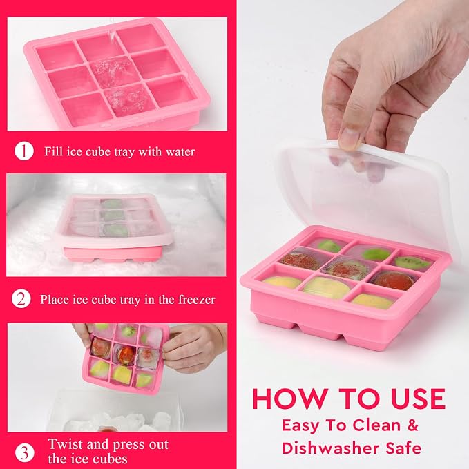 Silicone Ice Cube Tray with Lid, 9x1.3 inch, Small Ice Cube Trays - Image 7