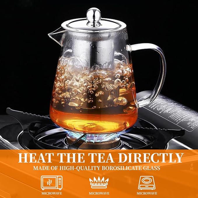 Glass Teapot with Stainless Steel Infuser, Borosilicate Tea Kettle - Image 5
