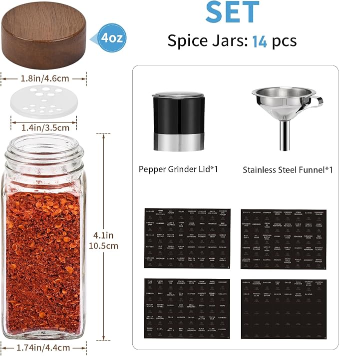 Yangbaga 14Pcs Glass Spice Jars - Image 2