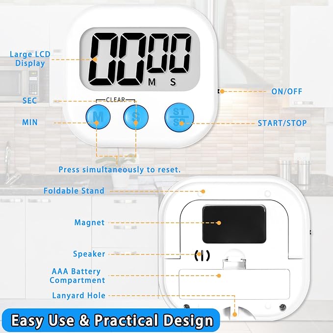 Lasubst Digital Kitchen Timers for Cooking, Magnetic Classroom Timers for - Image 5