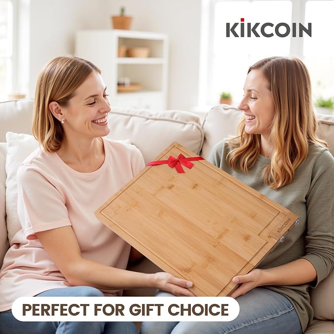 Kikcoin Bamboo Cutting Boards for Kitchen, Extra Large Wood Cutting Board - Image 7