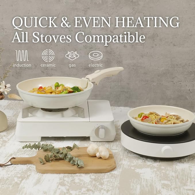Ceramic Cookware Set Non Stick 8Pcs Pots and Pans Set Detachable Handle - Image 5