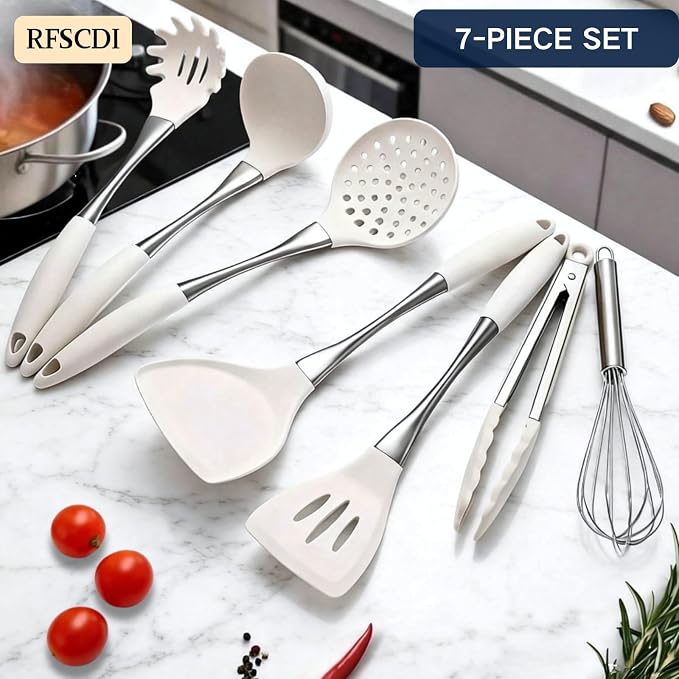 White Silicone Cooking Utensils Set-Non-Toxic, Heat Resistant, BPA Free Kitchen - Image 6