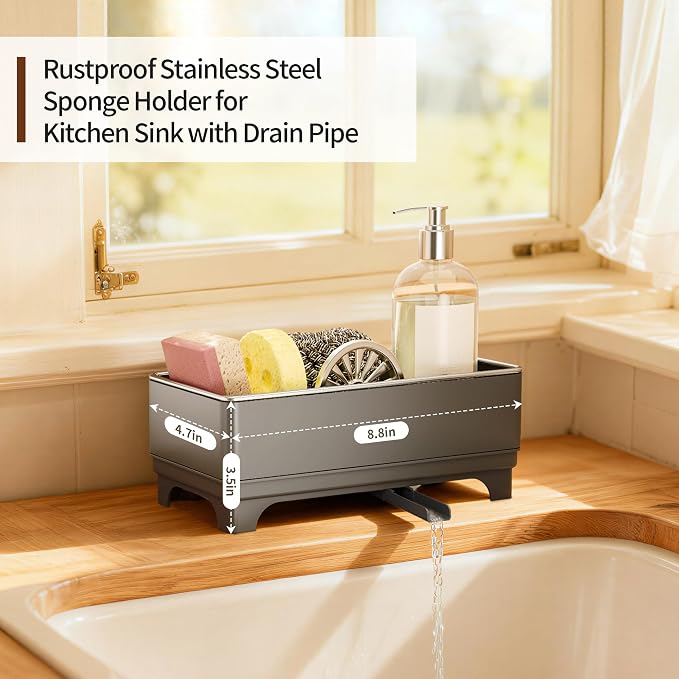 MOUKABAL Sponge Holder for Kitchen Sink – Rustproof Stainless Steel, 360° - Image 2