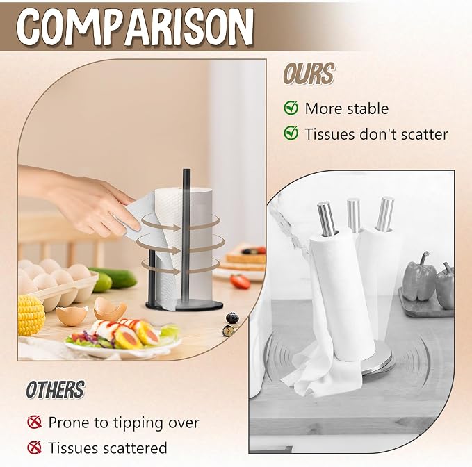 Paper Towel Holder Countertop, Premium Stainless Steel Black Paper Towel Holder - Image 6