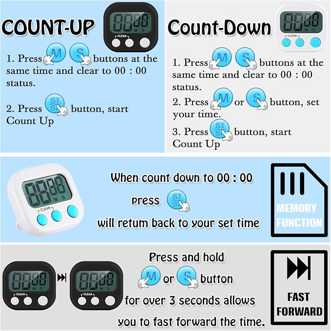 Xuhal 50 Pieces Digital Kitchen Timer Bulk, Small Magnetic Timers - Image 4