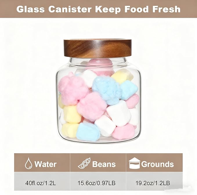 40 oz Glass Jars with Wooden Airtight Lid Herb Spice Canister Round Clear Glass - Image 3